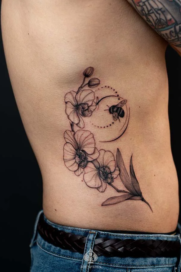 Orchid and Bee Tattoo by Raven_ 3 of Spades Hanoi Tattoo
