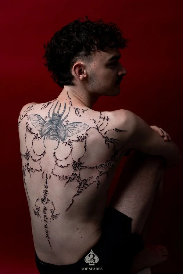 Asemic Scripture Back Tattoo by Moe8