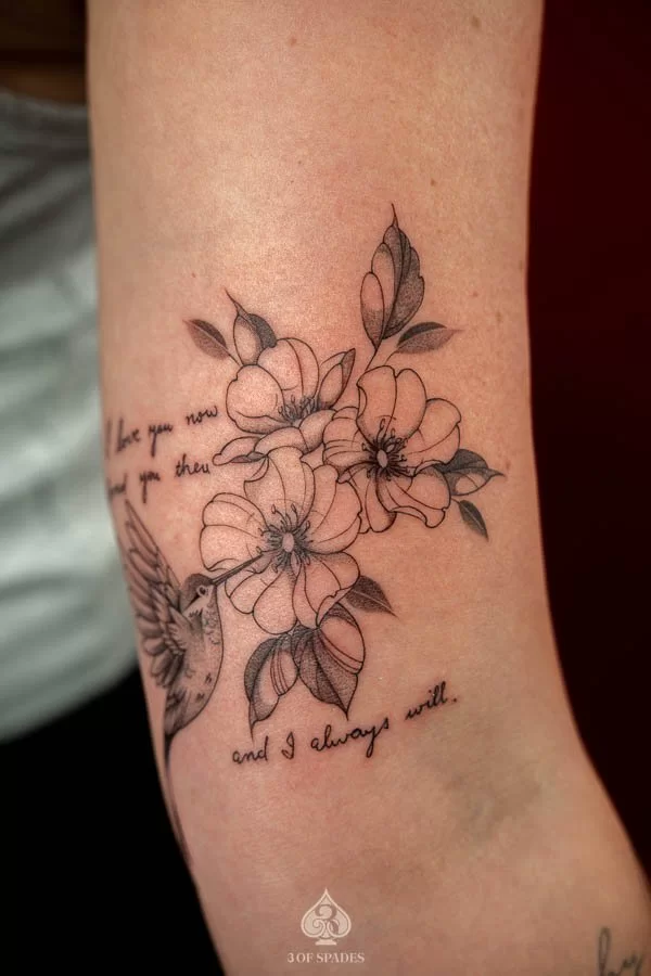Bird and Flower Fineline Tattoo