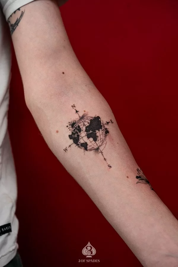 Blackwork Globe Tattoo