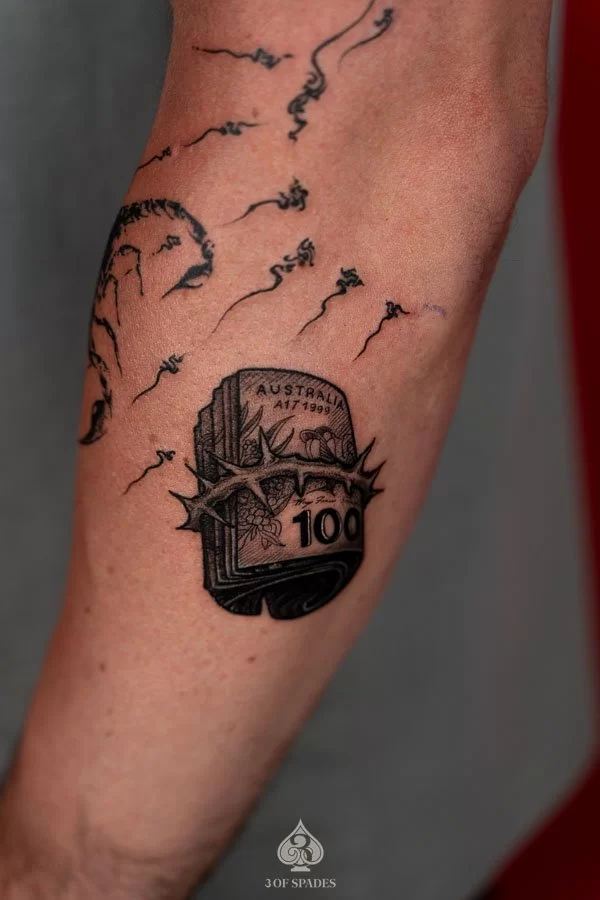 Blackwork Money Roll Tattoo