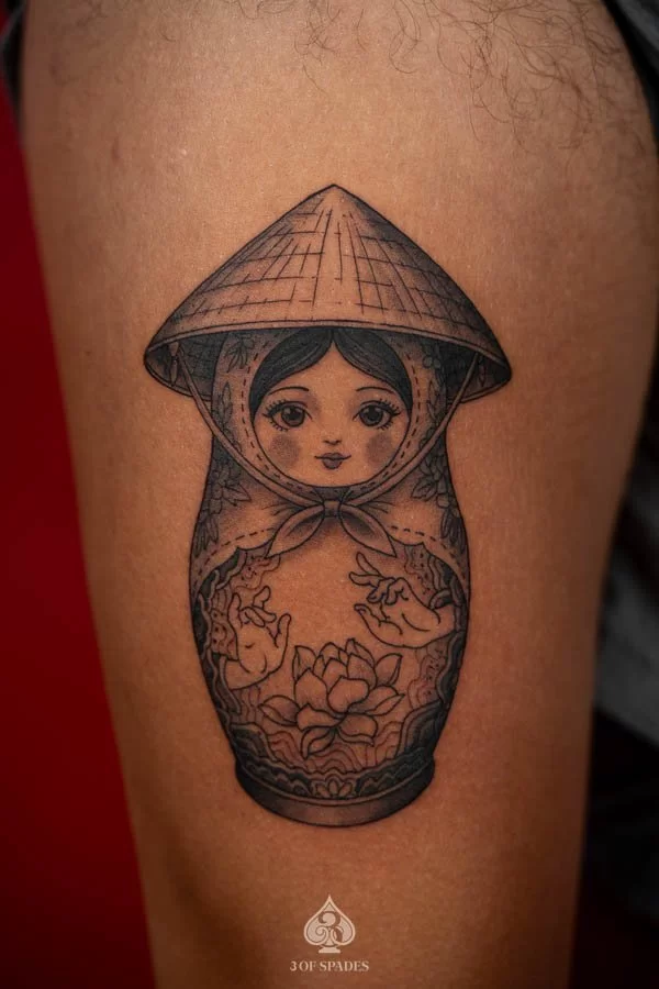 Blackwork Russian Doll Tattoo