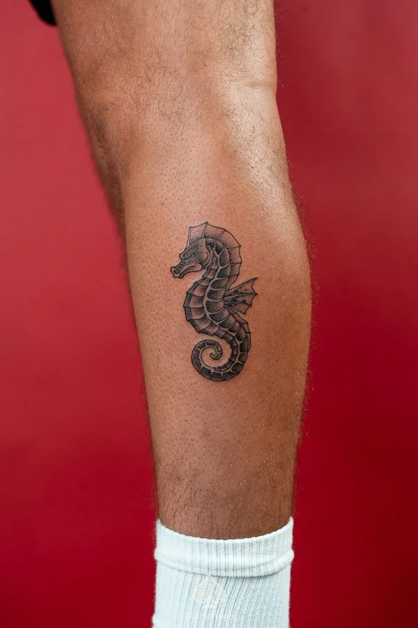 Blackwork Seahorse Tattoo
