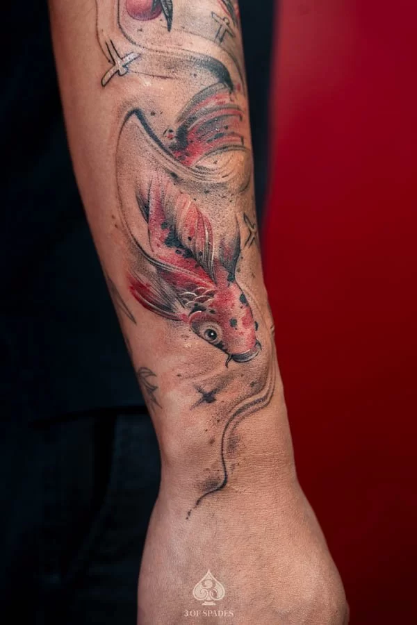 Brush Stroke Koi Couple Tattoo