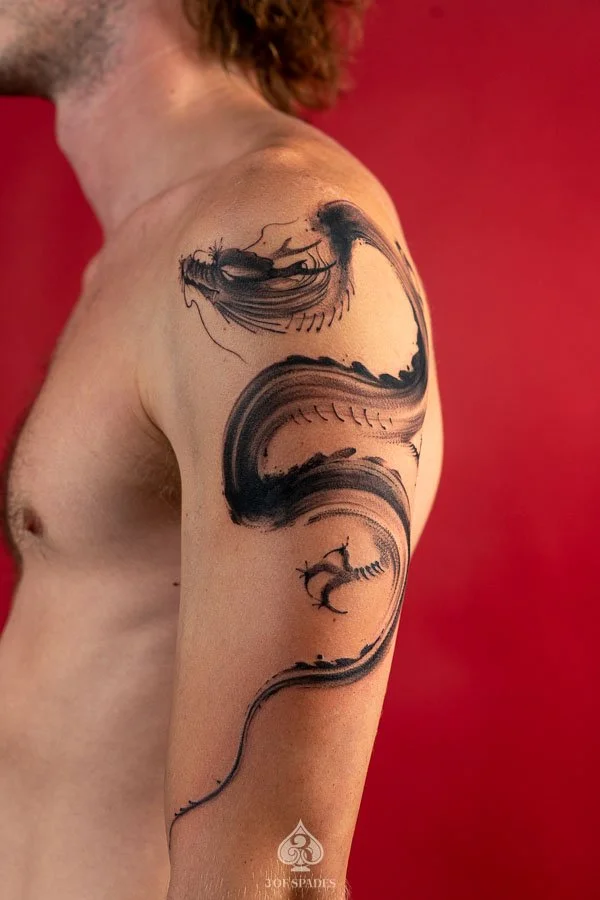 Brushstroke Dragon UpperArm Tattoo