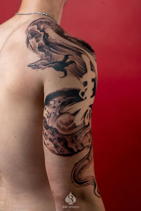 Brushstroke Negative Space Dragon Tattoo10