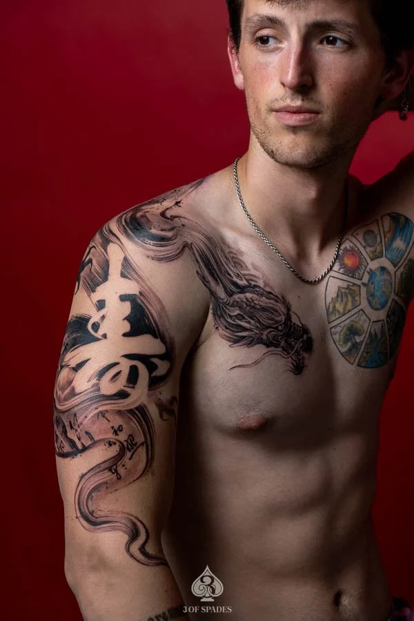 Brushstroke Negative Space Dragon Tattoo13
