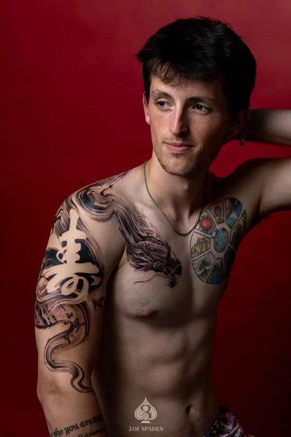 Brushstroke Negative Space Dragon Tattoo | 3 of Spades