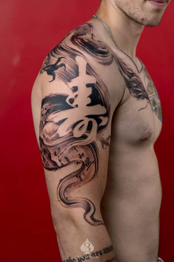 Brushstroke Negative Space Dragon Tattoo | 3 of Spades