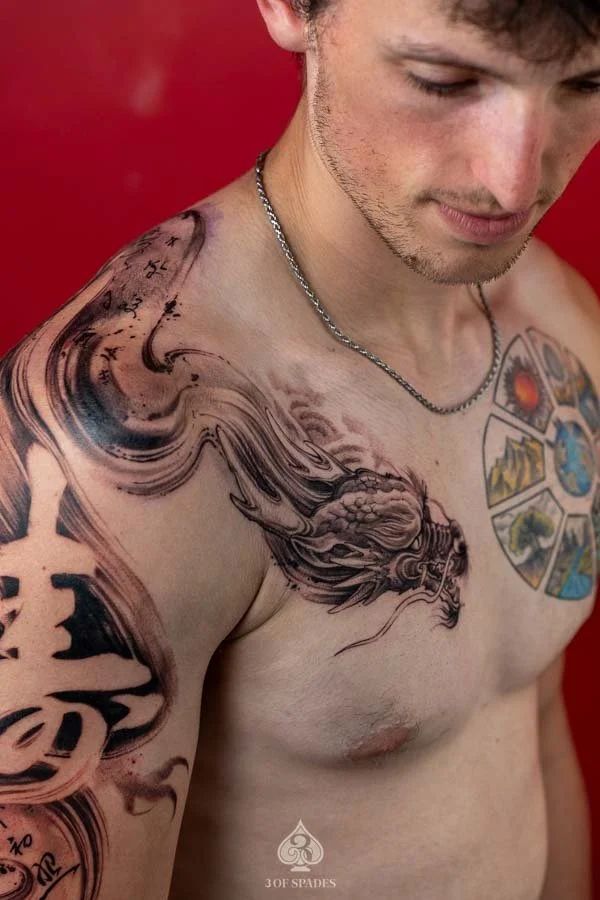 Brushstroke Negative Space Dragon Tattoo7