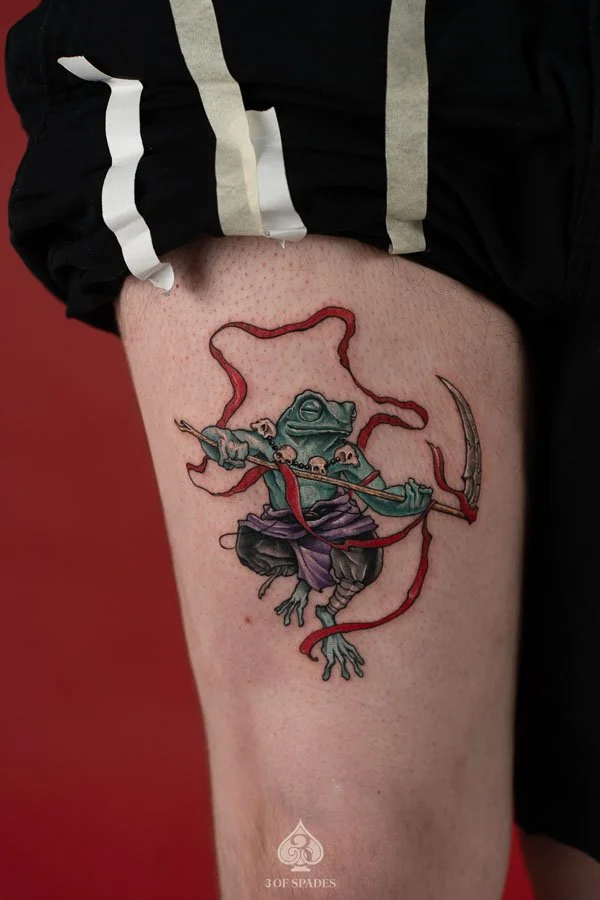 Color Frog Thigh Tattoo