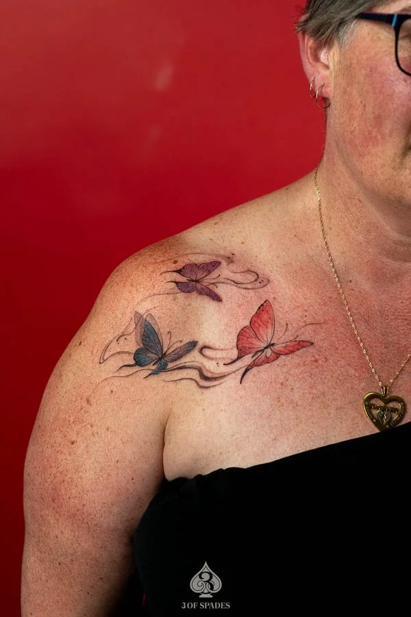 Colorful Butterfly Chest Tattoo