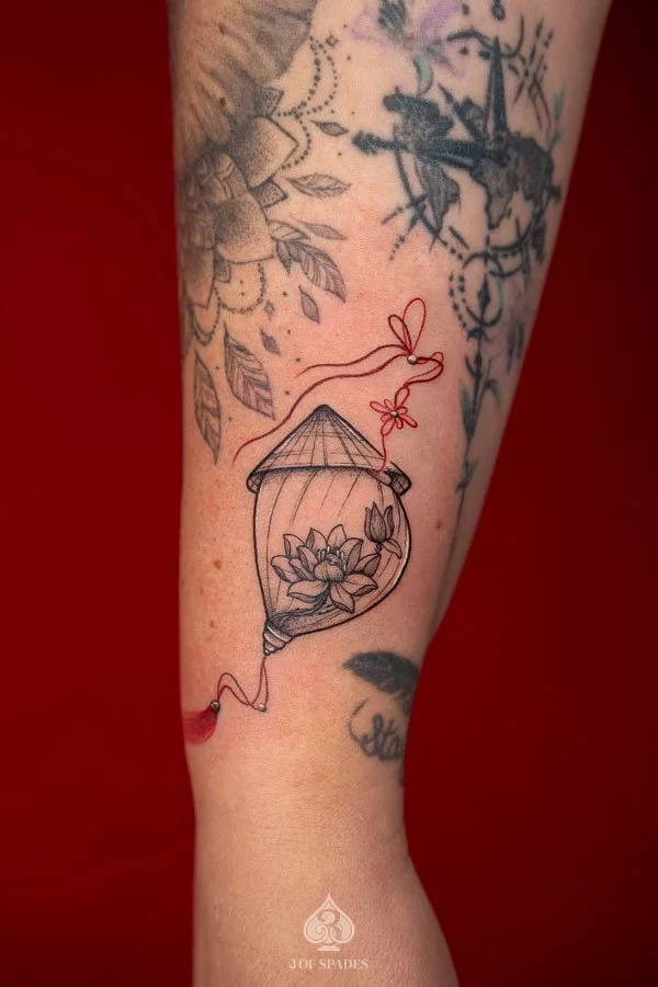 Conical Hat Lotus Lantern Tattoo