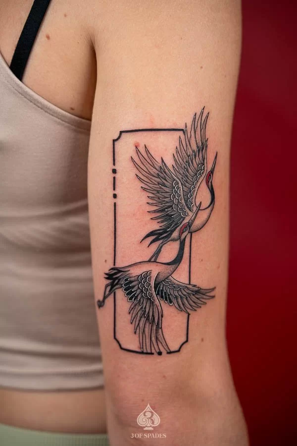 Couple Crane Frame Tattoo
