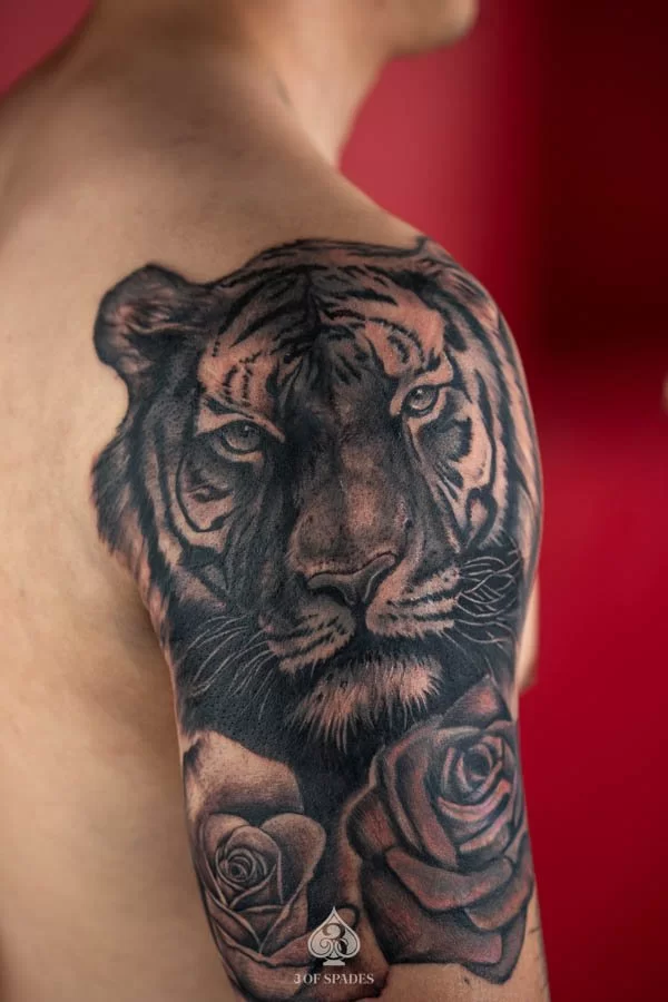 Blackwork Realism Tiger Tattoo | 3 of Spades Hanoi