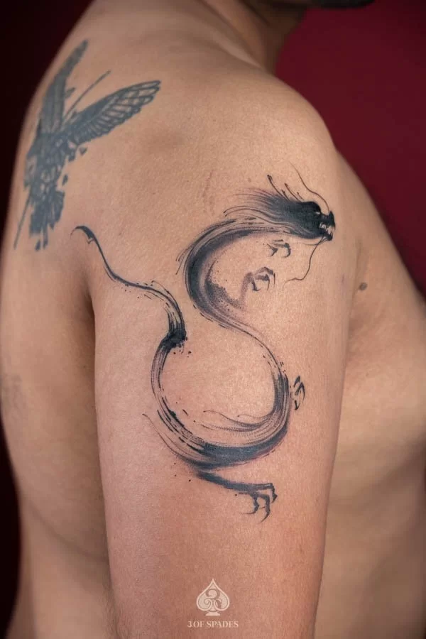 Mini Size Brushstroke Dragon Tattoo
