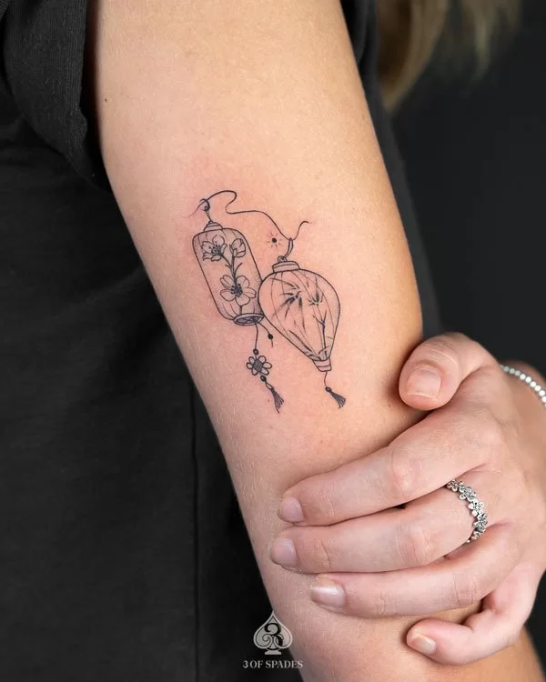 Dual Lantern Flower Tattoo