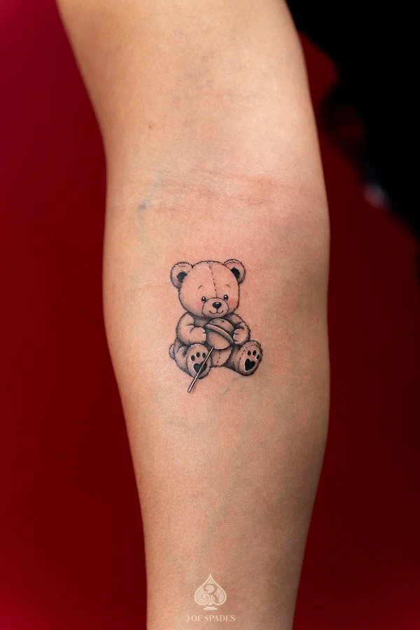 Fine Line Teddy Bear Tattoo