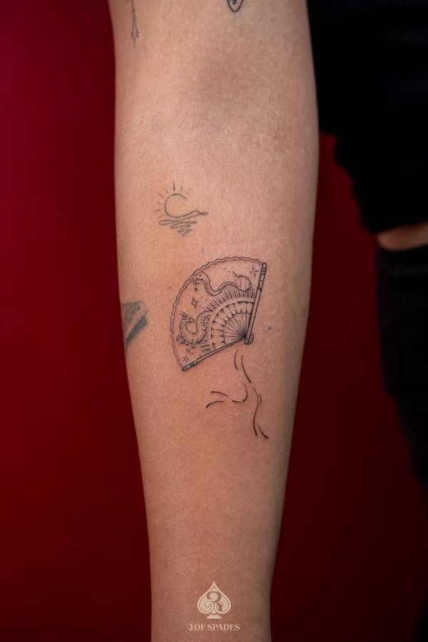 Fineline Snake and Dragon Fan Tattoo