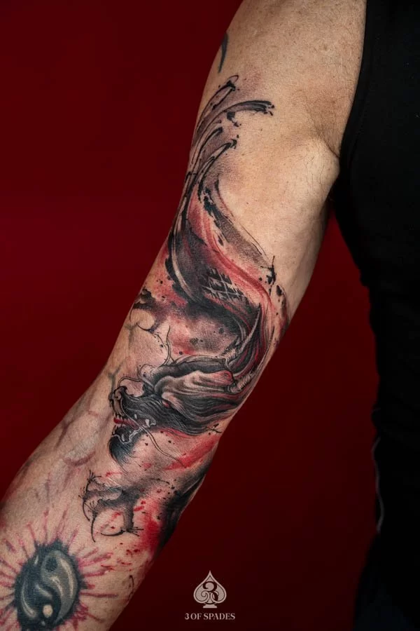 Freehand Brushstroke Dragon Tattoo