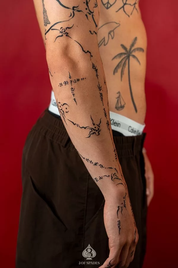 Full Hand & Chest Asemic Tattoo5