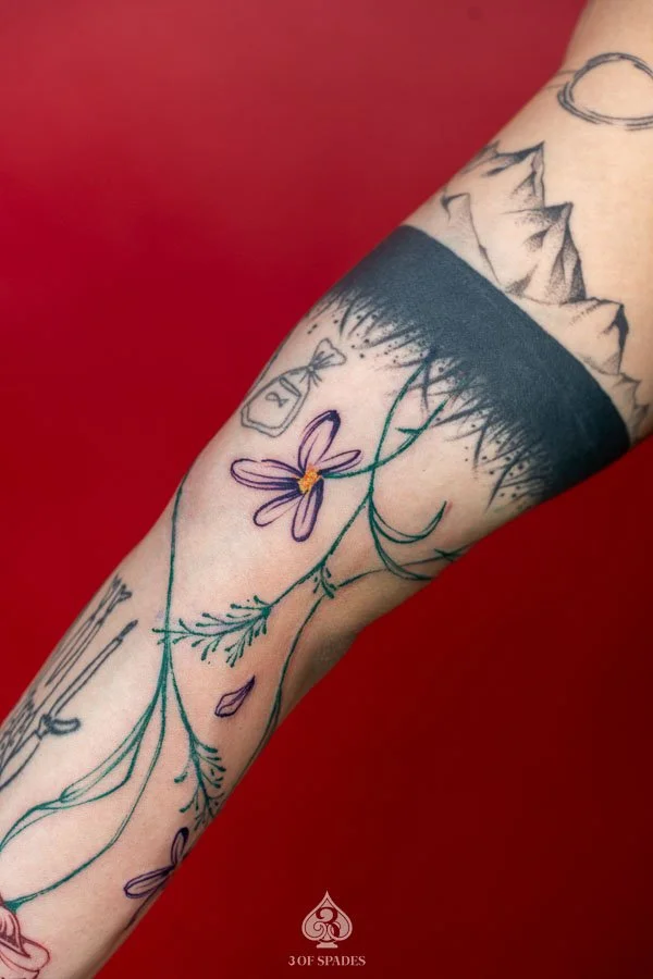 Growing Color Flower Arm Tattoo | 3 of Spades Hanoi Tattoo3