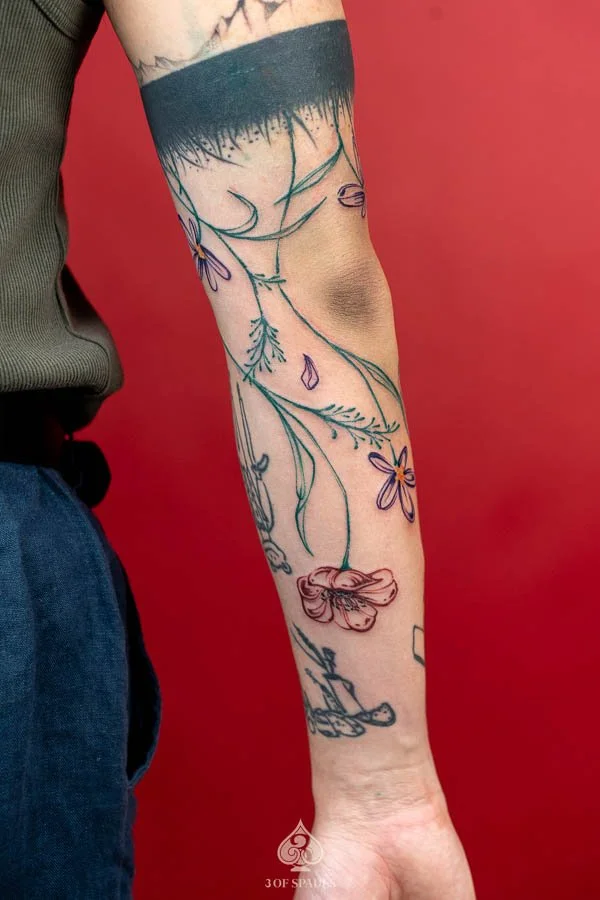 Growing Color Flower Arm Tattoo | 3 of Spades Hanoi Tattoo5