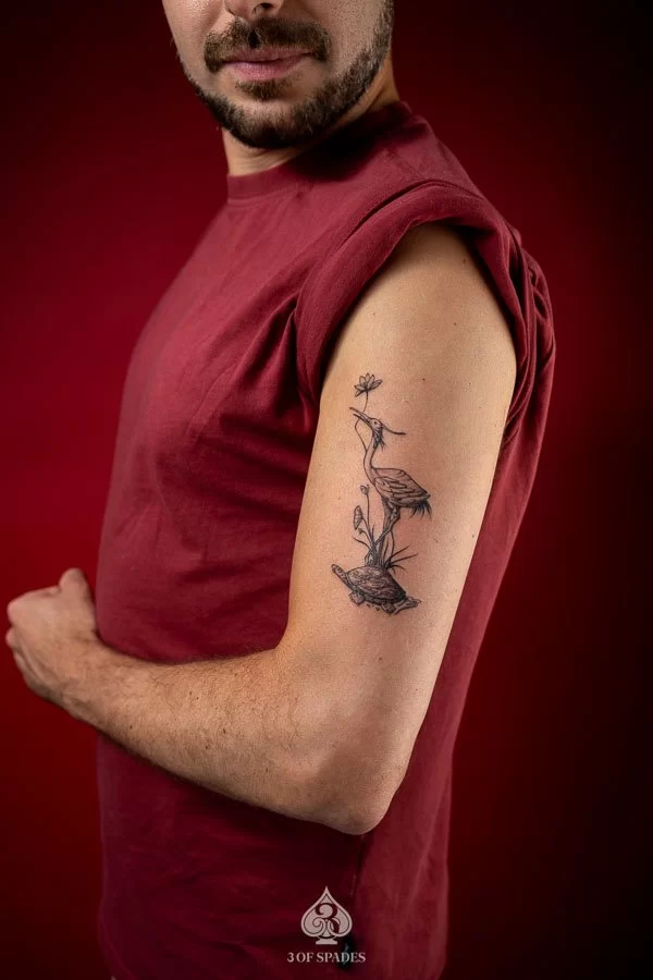 Crane on a Tortoise Tattoo