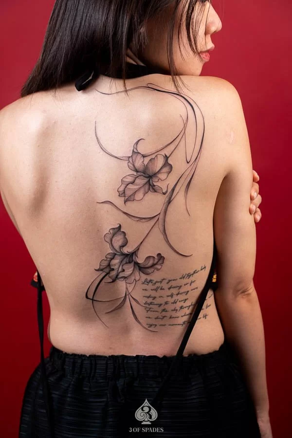 Iris Flower Back Tattoo