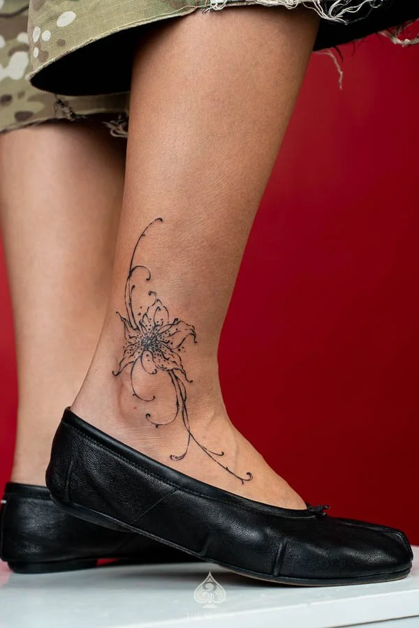 Lily Flower Foot Tattoo