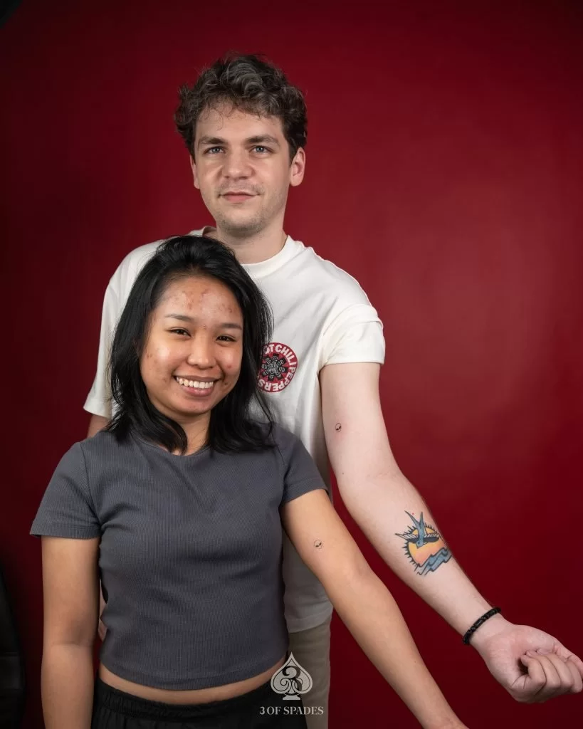 Matching Mini Alien Face Tattoo