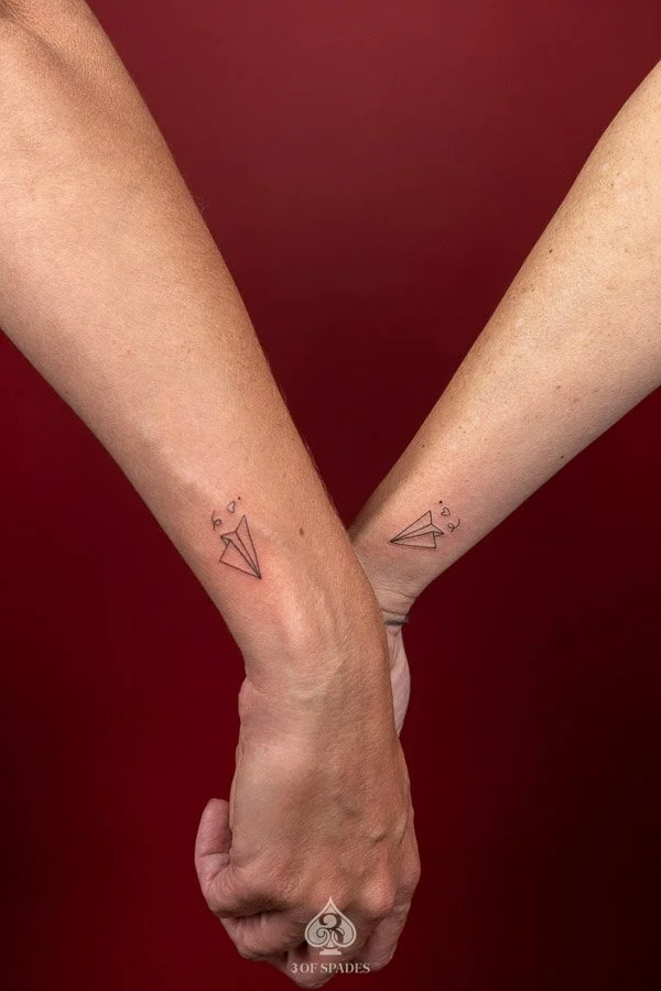 Matching Paper Airplane Tattoo | 3 of Spades
