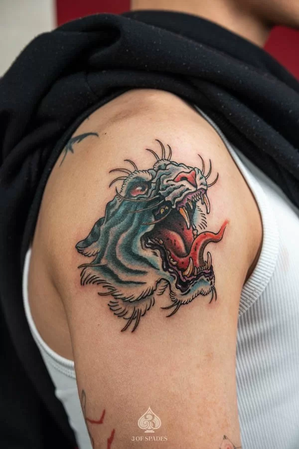 Neo Traditional Tiger Face Tattoo | 3 of Spades Hanoi
