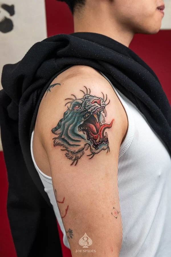 Neo Traditional Tiger Face Tattoo | 3 of Spades Hanoi