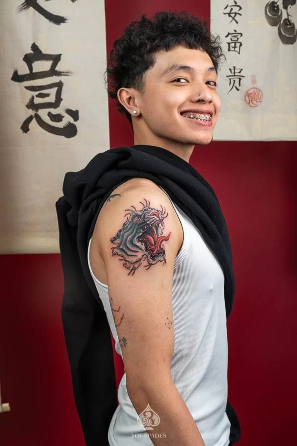 Neo Traditional Tiger Face Tattoo | 3 of Spades Hanoi