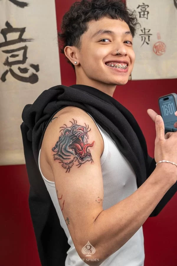 Neo Traditional Tiger Face Tattoo | 3 of Spades Hanoi