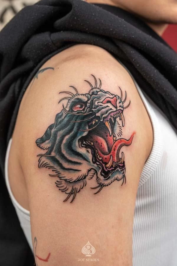 Neo Traditional Tiger Face Tattoo | 3 of Spades Hanoi