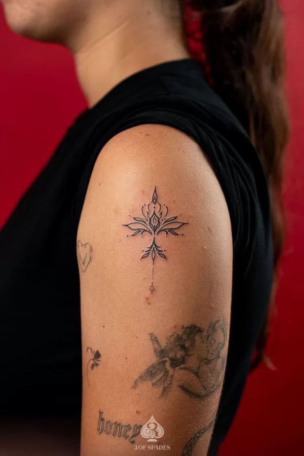 Ornamental Lotus Upper Arm Tattoo | 3 of Spades Hanoi