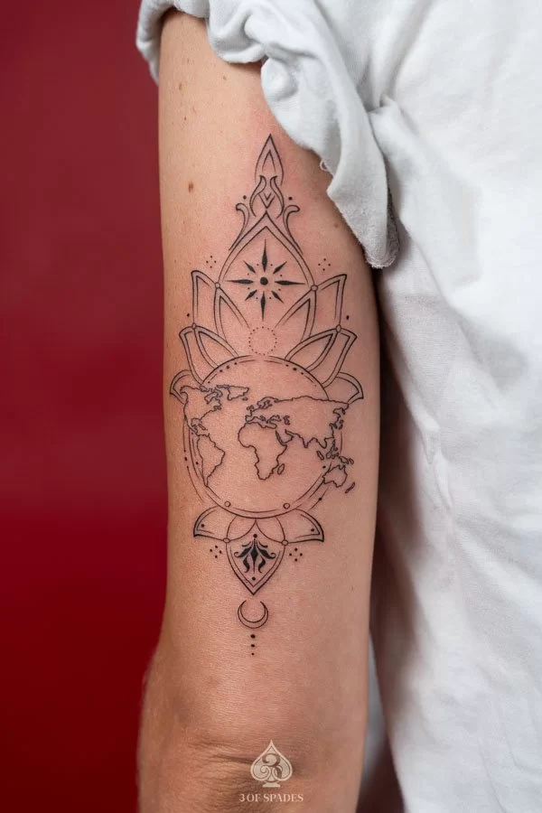 Ornamental Map Tattoo at 3 of Spades hanoi tattoo