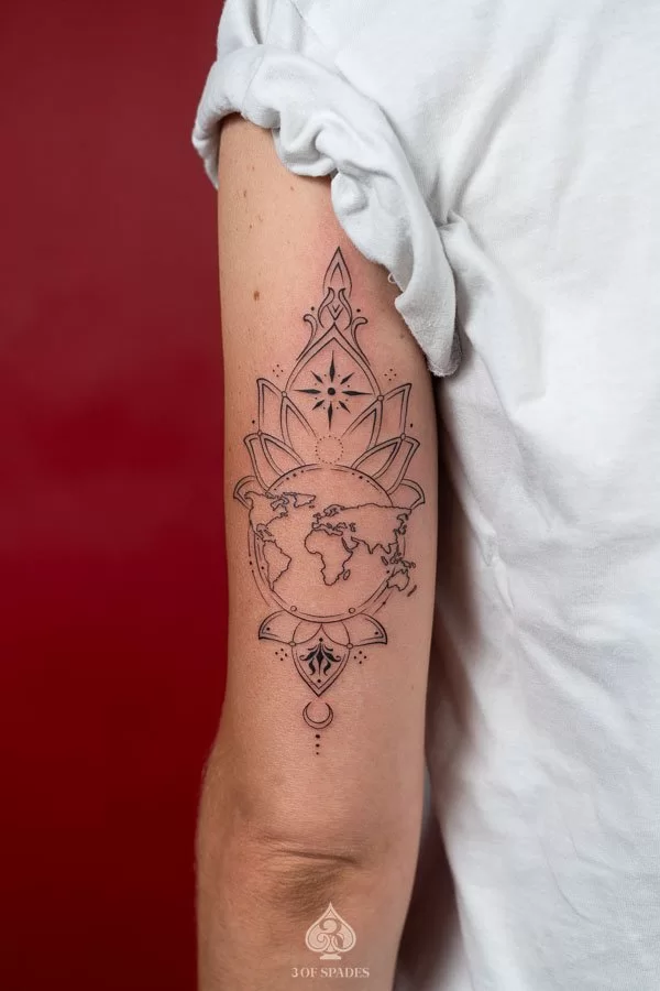 Ornamental Map Tattoo at 3 of Spades hanoi tattoo