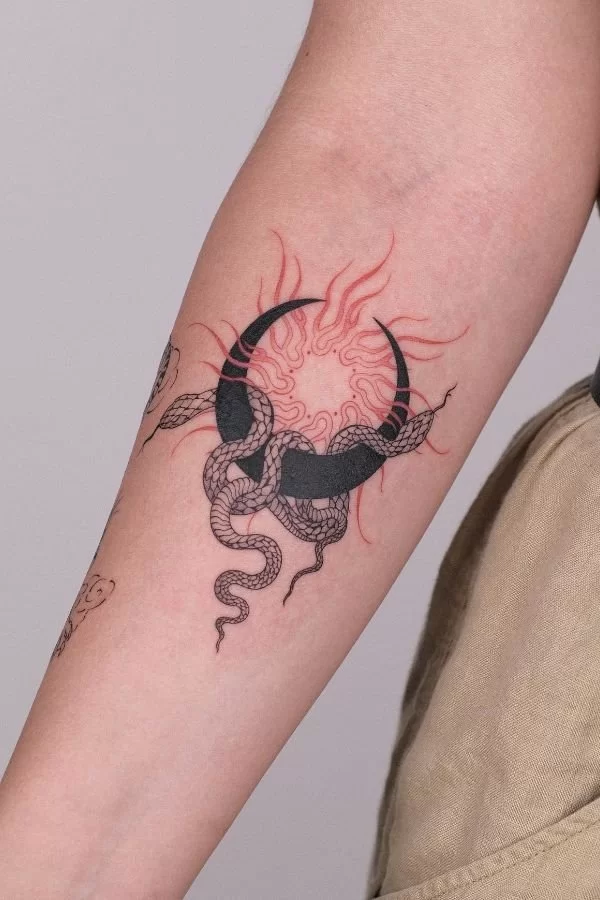 Snake And Moon Tattoo