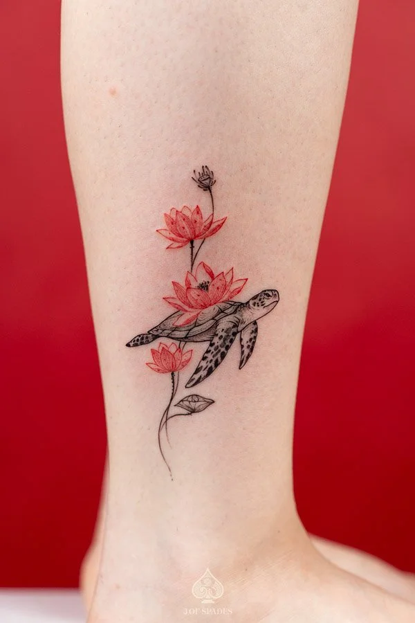 Turtle and Red Lotus Tattoo