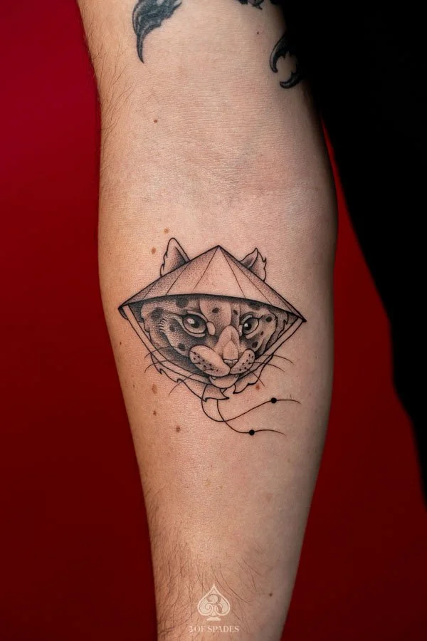 Vietnam Inspired Cat & Monkey Tattoo concept featuring playful cat and monkey characters with Vietnamese folk-art-inspired details at 3 of Spades Hanoi Tattoo.