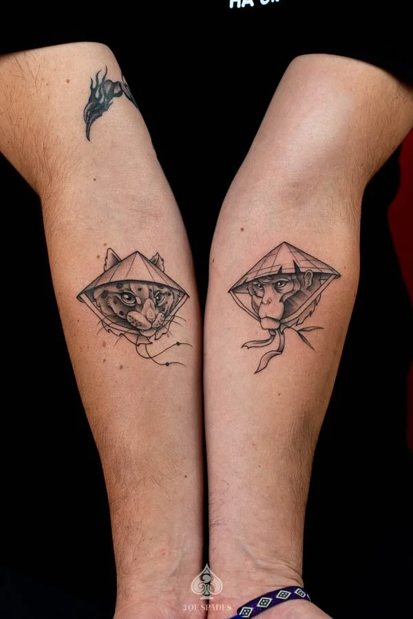 Vietnam Inspired Cat & Monkey Tattoo