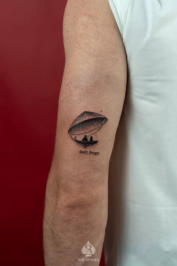 Vietnamese Conical Hat with Boat Tattoo