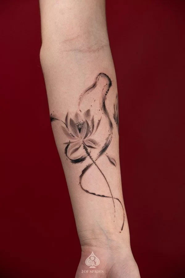 Black Brush Lotus Tattoo