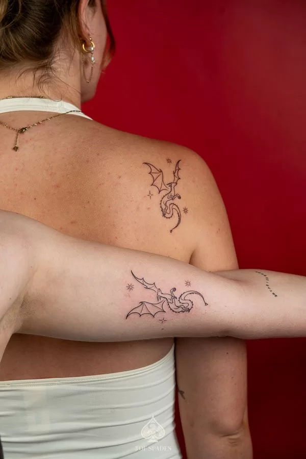 Matched Fineline Dragon Tattoo