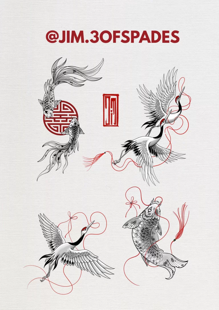 Crane n Koi tattoo design