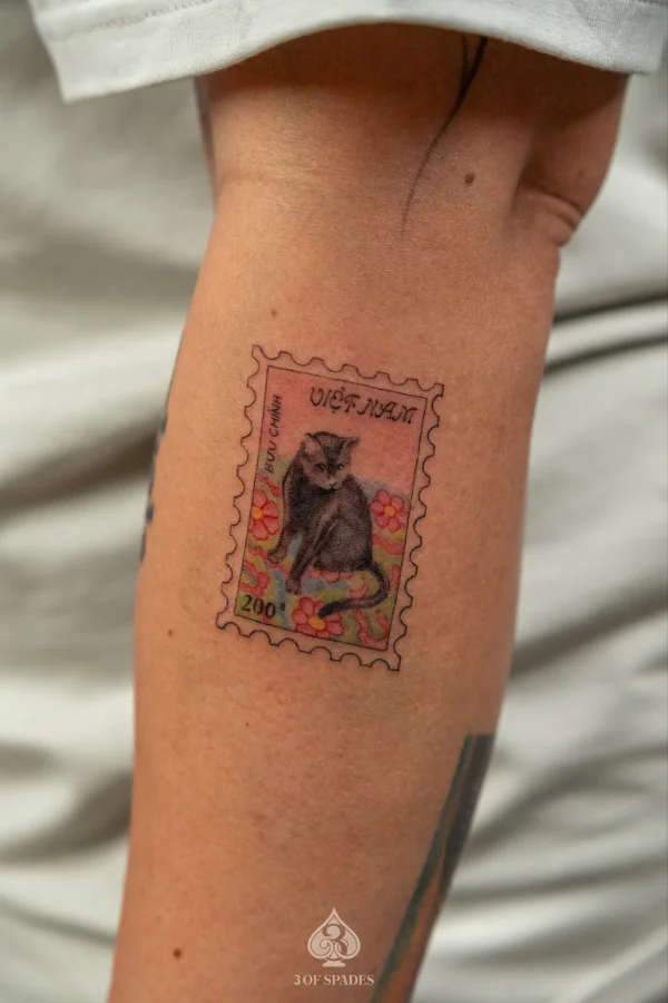 Vietnam Cat Stamp Tattoo