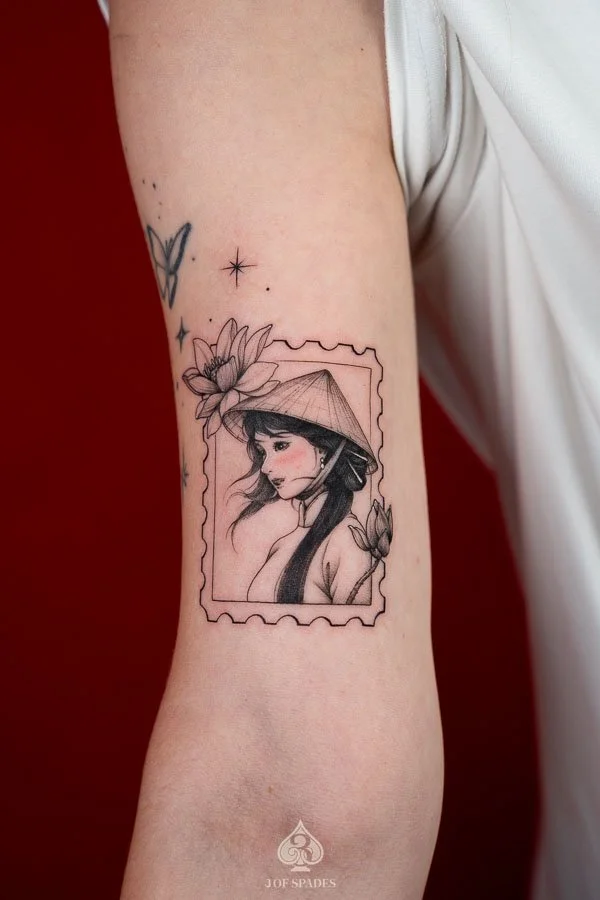 Vietnamese Woman Lotus Stamp Tattoo